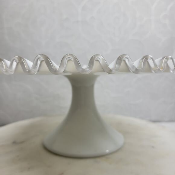 Vtg Fenton Silver Crest Milk Glass Cake Stand 12.75” Ruffled Edge Pedestal Plate - Picture 9 of 16